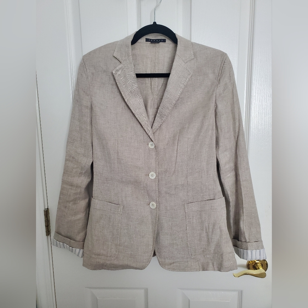 Theory Minou T Linen Blazer with Notched Lapels Size 8 EUC - Picture 5 of 8